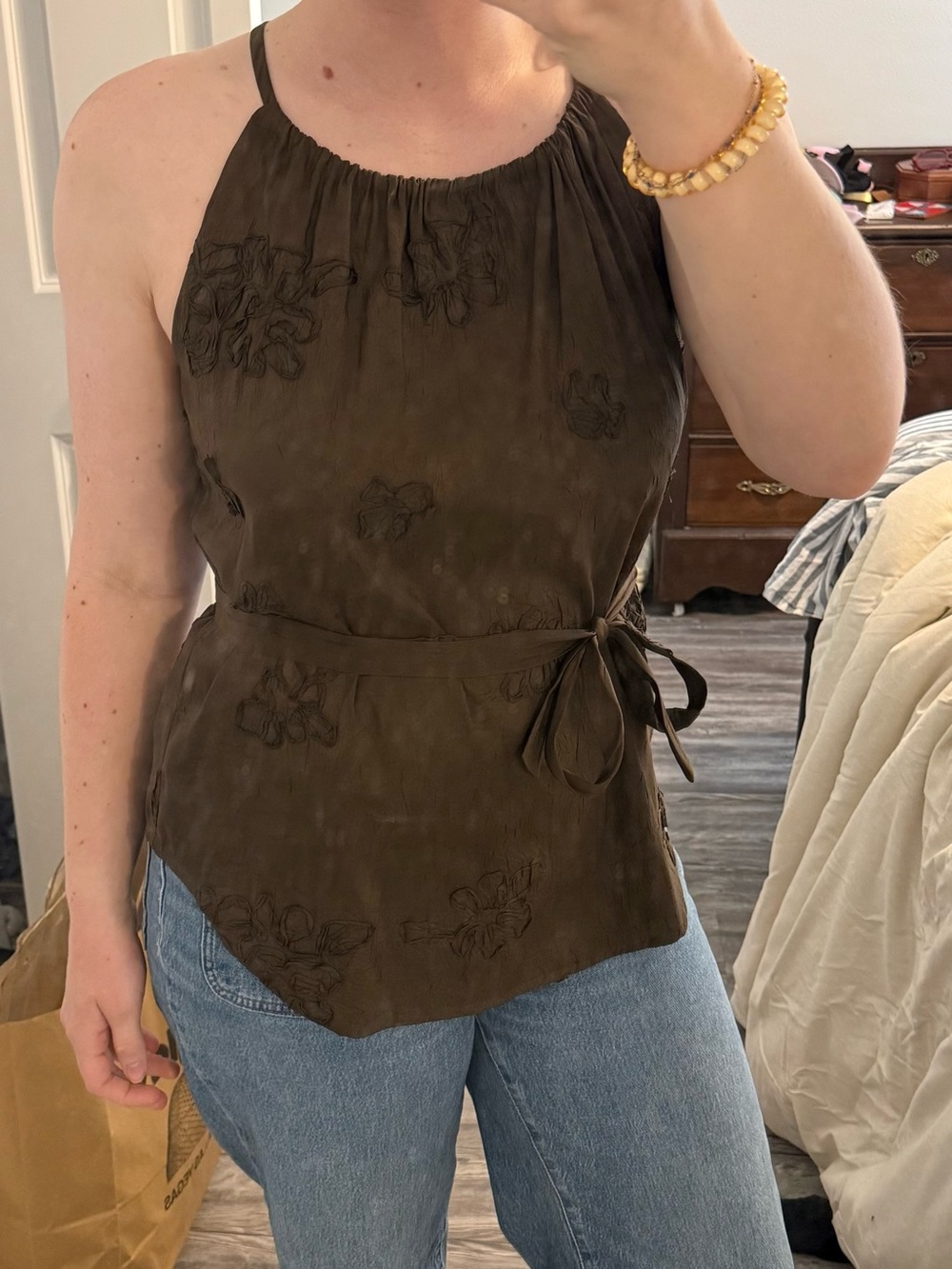 Harve Benard Brown Halter Tie-Waist Camisole